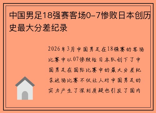 中国男足18强赛客场0-7惨败日本创历史最大分差纪录